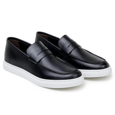 Men's Belvedere Elliot Nappa Leather Casual Slip On Penny Loafer in Black