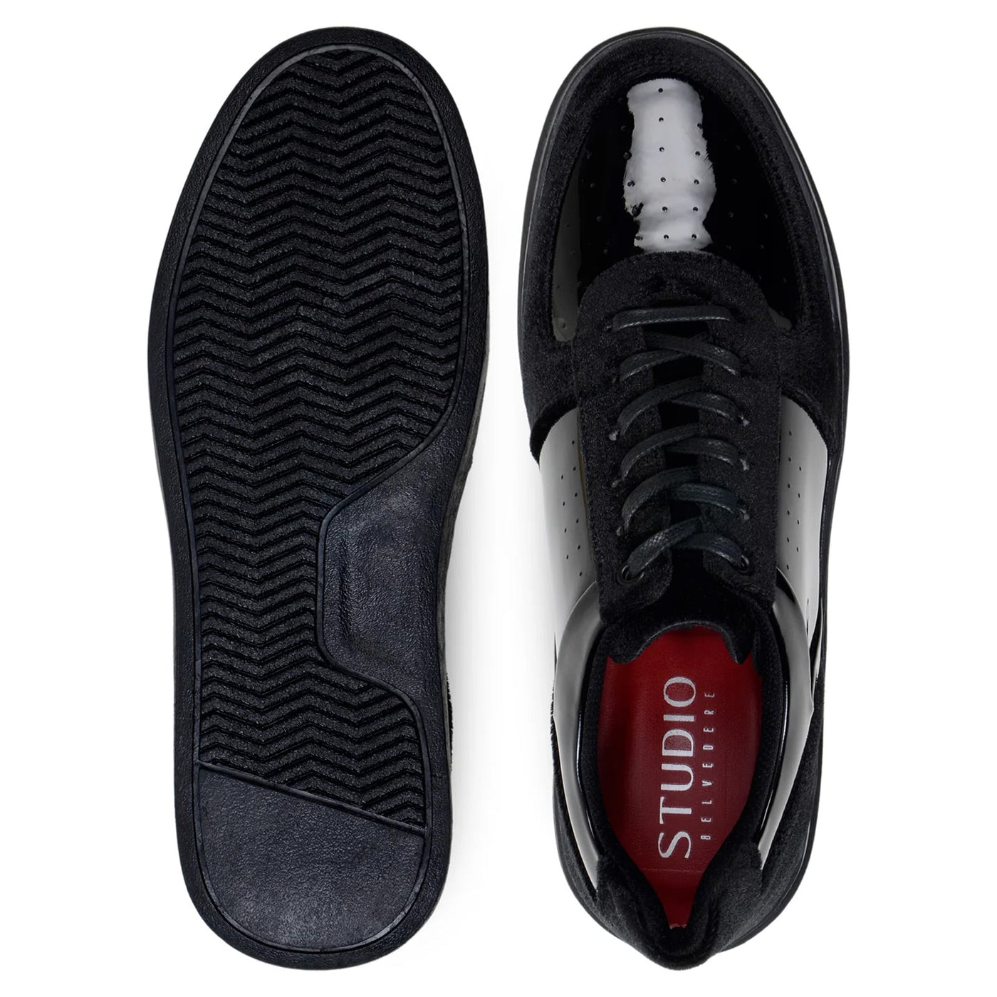 Men's Belvedere Edmound Velvet & Patent Leather Tuxedo Dress Sneaker in Black