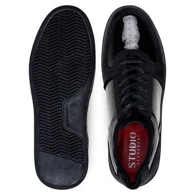 Men's Belvedere Edmound Velvet & Patent Leather Tuxedo Dress Sneaker in Black