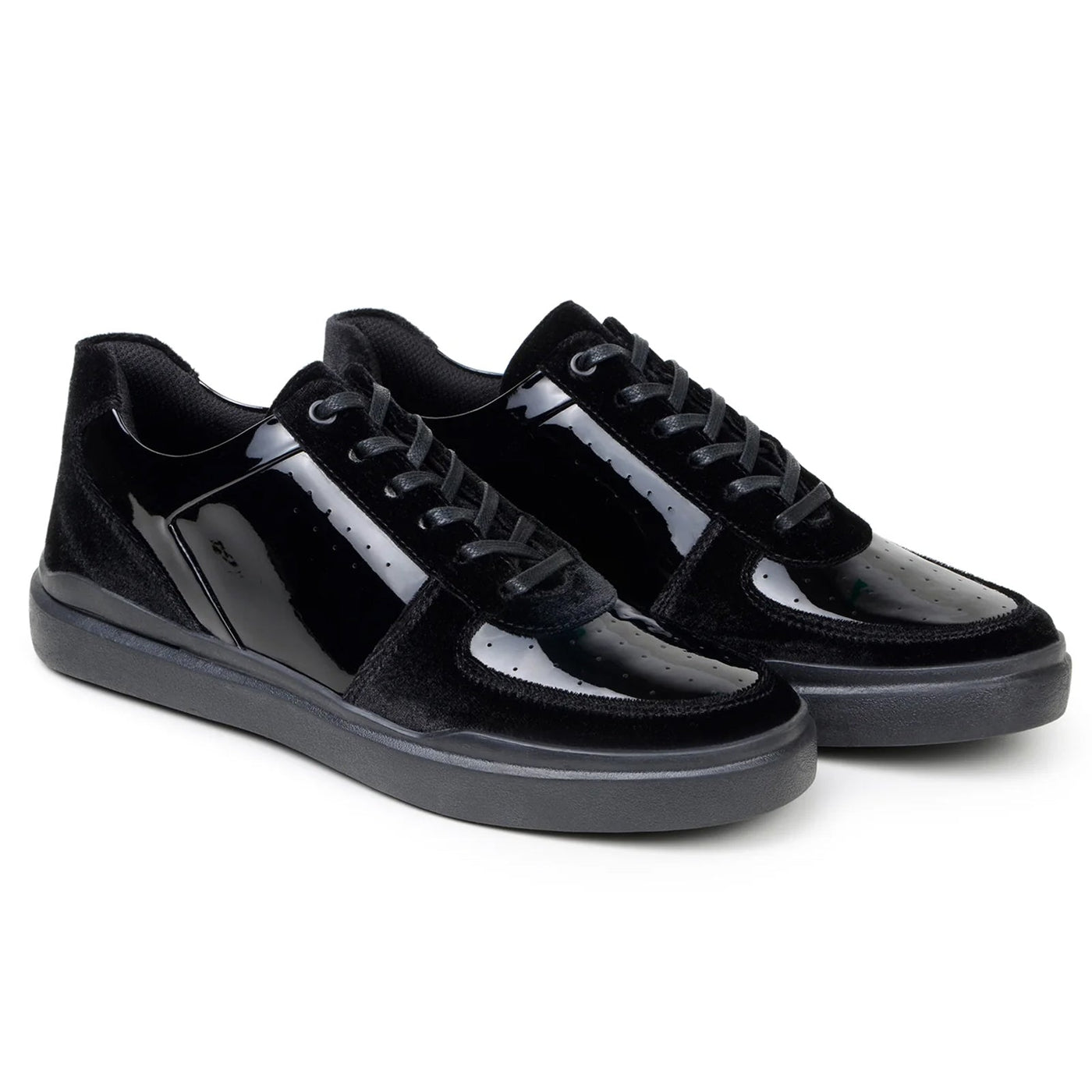 Men's Belvedere Edmound Velvet & Patent Leather Tuxedo Dress Sneaker in Black