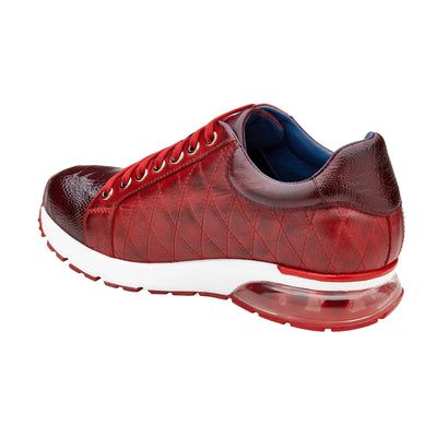 Men's Belvedere Sacco Ostrich Leg & Quilted Calf Leather Dress Sneaker in Burgundy & Cherry