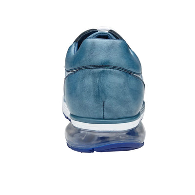 Men's Belvedere Gino Ostrich Leg & Italian Calf Leather Dress Sneaker in Blue & White