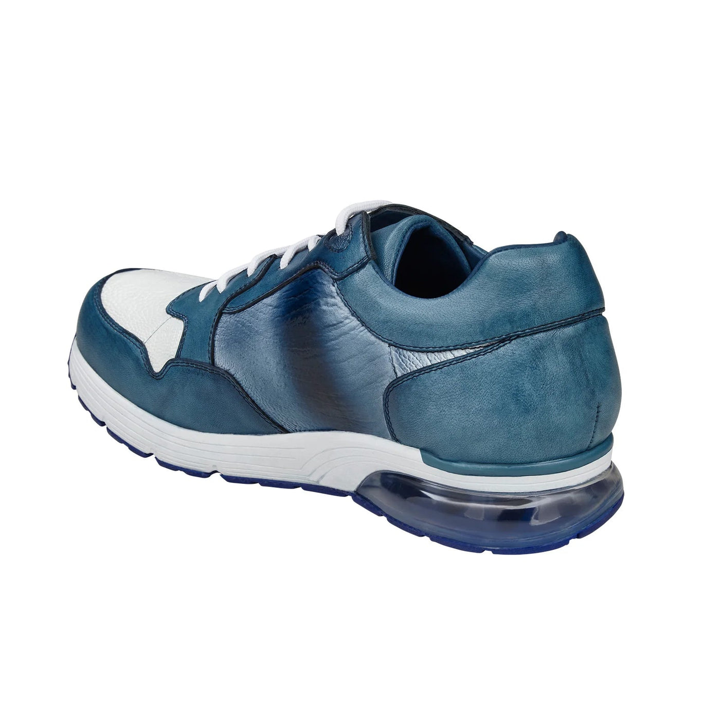 Men's Belvedere Gino Ostrich Leg & Italian Calf Leather Dress Sneaker in Blue & White