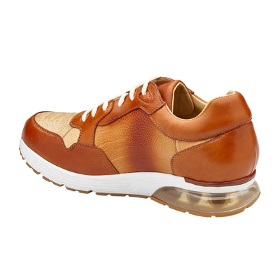 Men's Belvedere Gino Ostrich Leg & Italian Calf Leather Dress Sneaker in Brandy & Bone