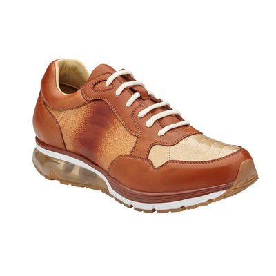 Men's Belvedere Gino Ostrich Leg & Italian Calf Leather Dress Sneaker in Brandy & Bone