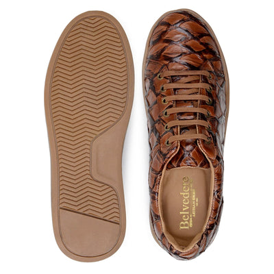 Men's Belvedere Kingstone Genuine Pirarucu Dress Sneaker in Almond Tan