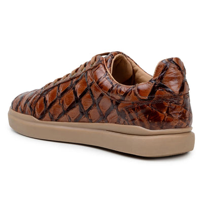 Men's Belvedere Kingstone Genuine Pirarucu Dress Sneaker in Almond Tan