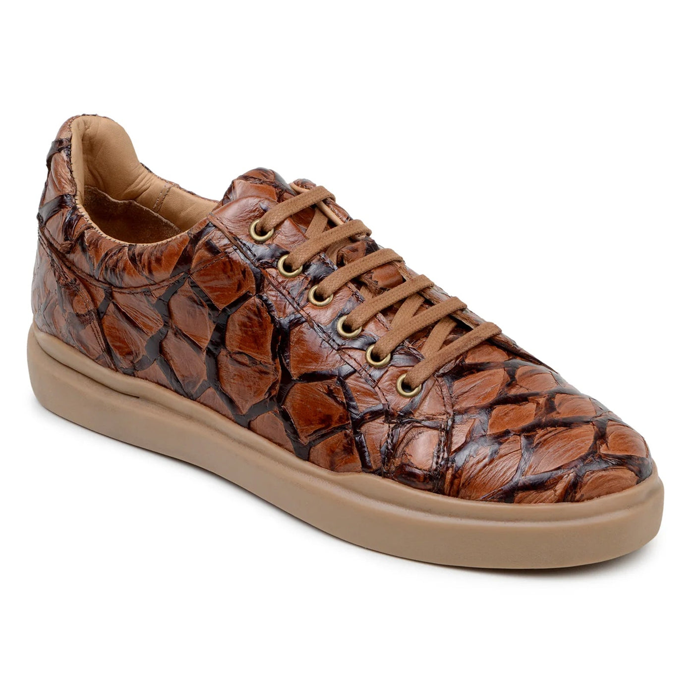 Men's Belvedere Kingstone Genuine Pirarucu Dress Sneaker in Almond Tan