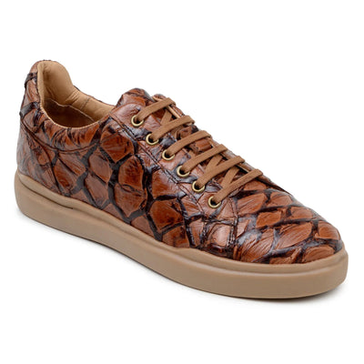 Men's Belvedere Kingstone Genuine Pirarucu Dress Sneaker in Almond Tan