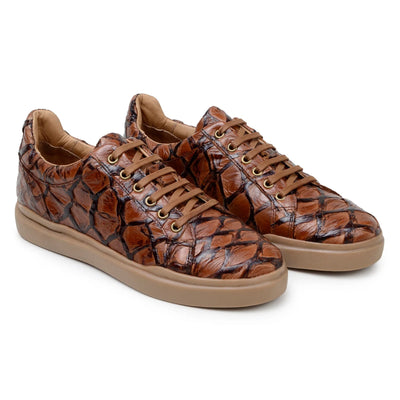 Men's Belvedere Kingstone Genuine Pirarucu Dress Sneaker in Almond Tan