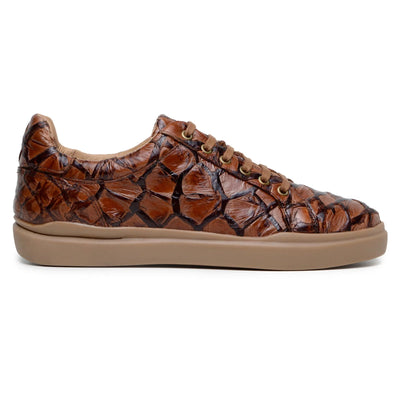 Men's Belvedere Kingstone Genuine Pirarucu Dress Sneaker in Almond Tan