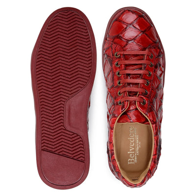 Men's Belvedere Kingstone Genuine Pirarucu Dress Sneaker in Red