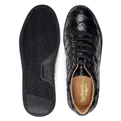 Men's Belvedere Kingstone Genuine Pirarucu Dress Sneaker in Black