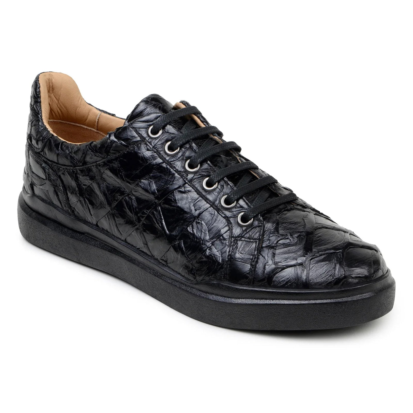 Men's Belvedere Kingstone Genuine Pirarucu Dress Sneaker in Black