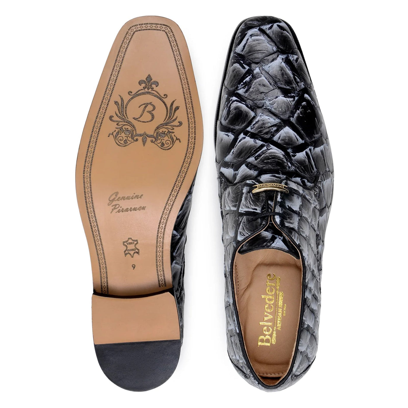 Men's Belvedere Renzo Genuine Pirarucu Lace Up Derby Dress Shoe in Ivory & Black