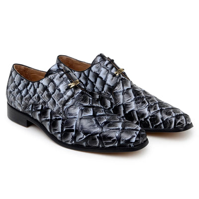 Men's Belvedere Renzo Genuine Pirarucu Lace Up Derby Dress Shoe in Ivory & Black