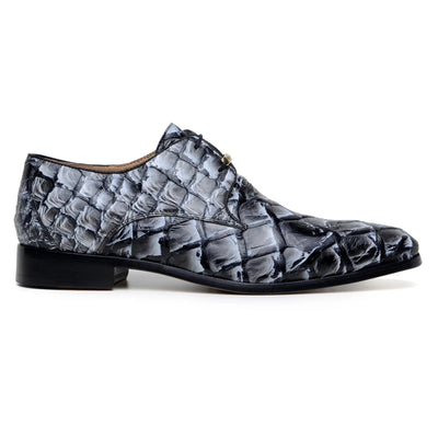 Men's Belvedere Renzo Genuine Pirarucu Lace Up Derby Dress Shoe in Ivory & Black
