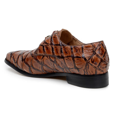 Men's Belvedere Renzo Genuine Pirarucu Lace Up Derby Dress Shoe in Almond Tan