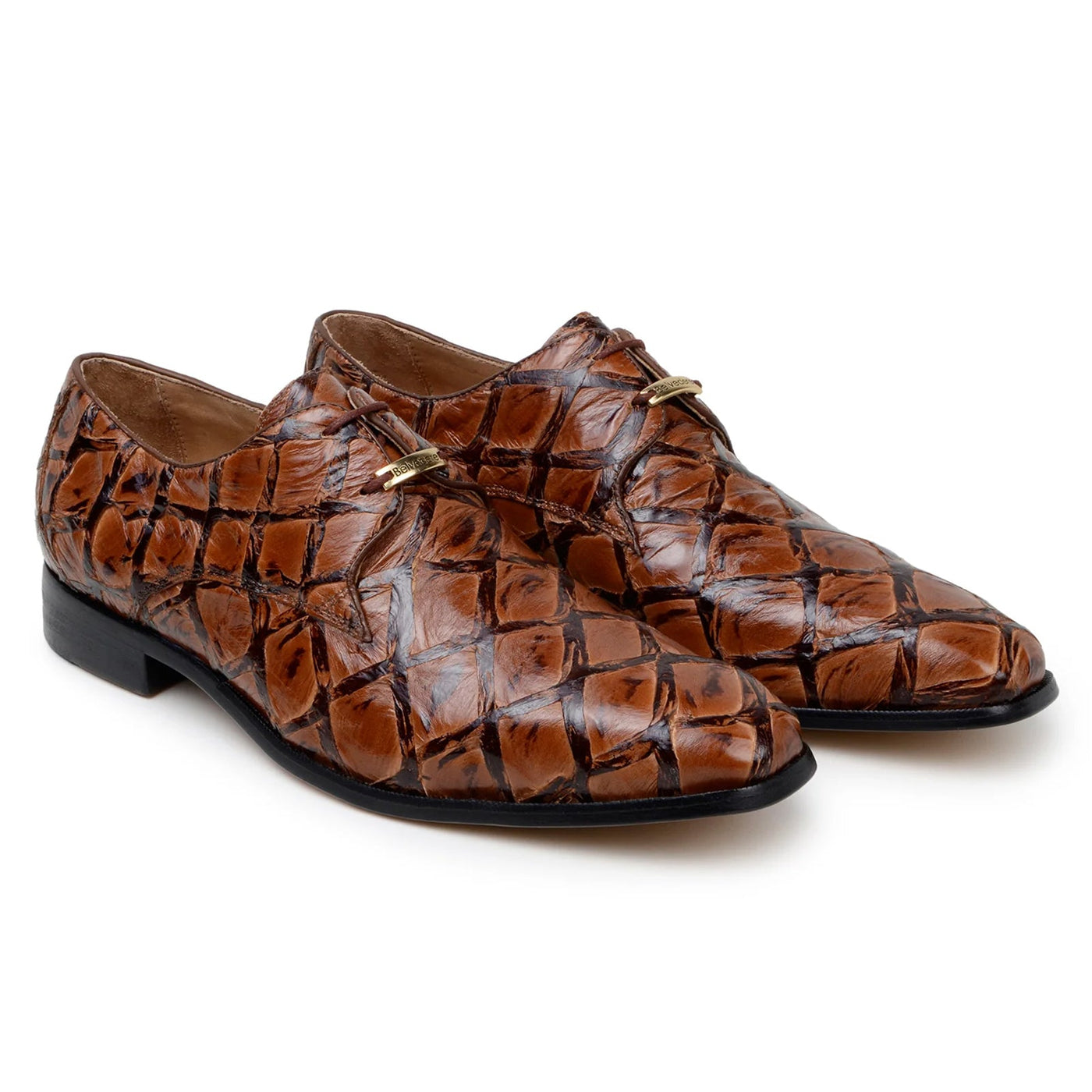 Men's Belvedere Renzo Genuine Pirarucu Lace Up Derby Dress Shoe in Almond Tan