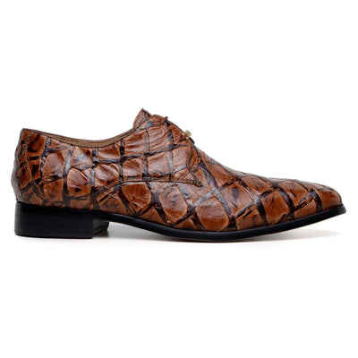 Men's Belvedere Renzo Genuine Pirarucu Lace Up Derby Dress Shoe in Almond Tan