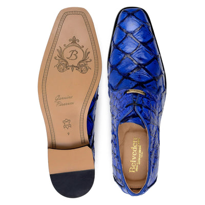 Men's Belvedere Renzo Genuine Pirarucu Lace Up Derby Dress Shoe in Royal Blue