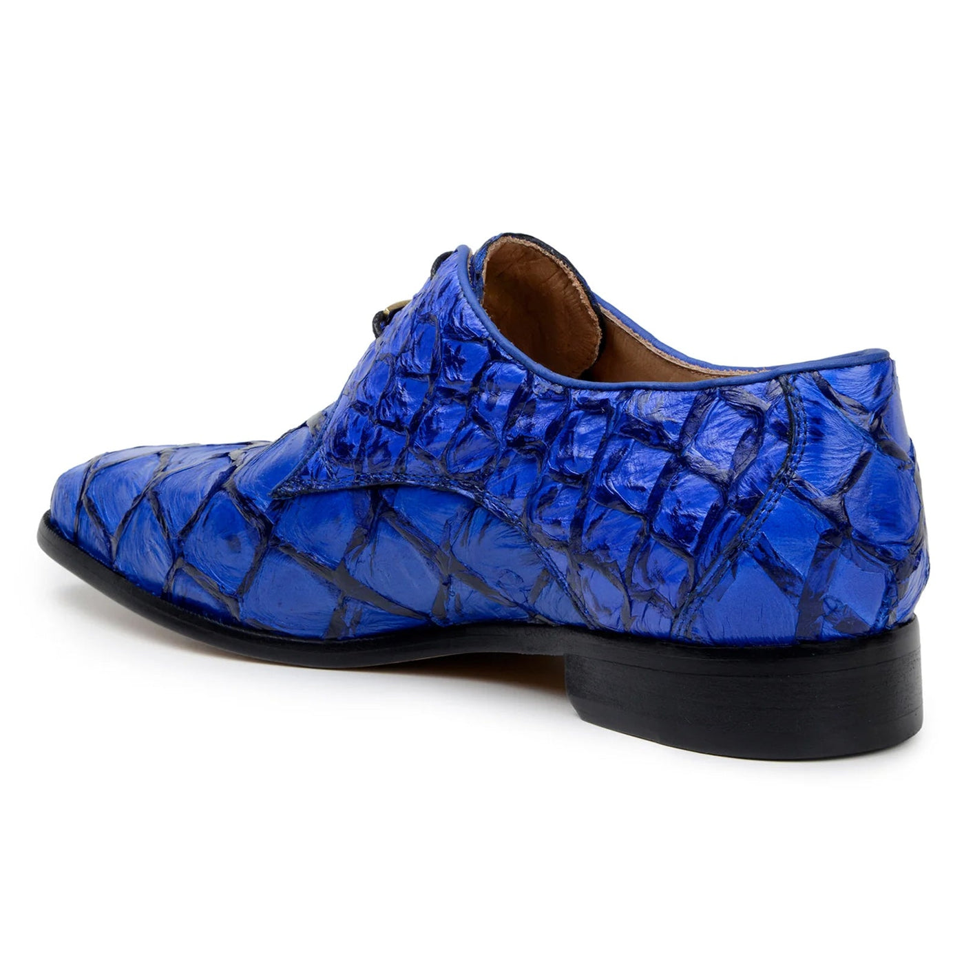 Men's Belvedere Renzo Genuine Pirarucu Lace Up Derby Dress Shoe in Royal Blue