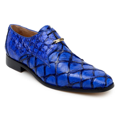 Men's Belvedere Renzo Genuine Pirarucu Lace Up Derby Dress Shoe in Royal Blue