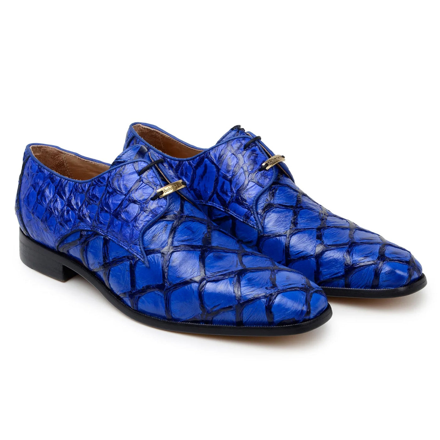 Men's Belvedere Renzo Genuine Pirarucu Lace Up Derby Dress Shoe in Royal Blue