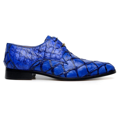 Men's Belvedere Renzo Genuine Pirarucu Lace Up Derby Dress Shoe in Royal Blue