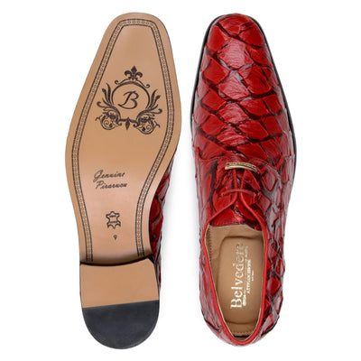 Men's Belvedere Renzo Genuine Pirarucu Lace Up Derby Dress Shoe in Red
