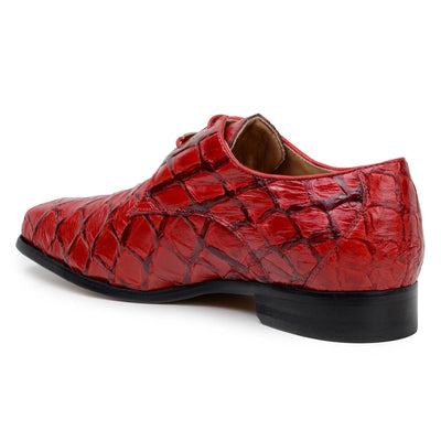 Men's Belvedere Renzo Genuine Pirarucu Lace Up Derby Dress Shoe in Red