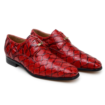 Men's Belvedere Renzo Genuine Pirarucu Lace Up Derby Dress Shoe in Red