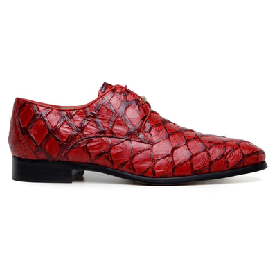 Men's Belvedere Renzo Genuine Pirarucu Lace Up Derby Dress Shoe in Red
