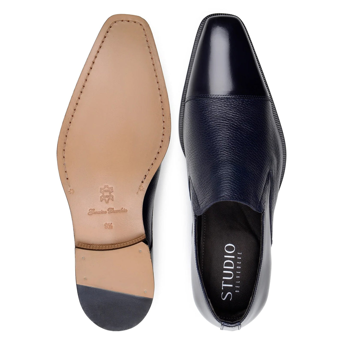 Men's Belvedere Andreo Italian Deerskin & Nappa Leather Cap Toe Slip On Loafer in Navy