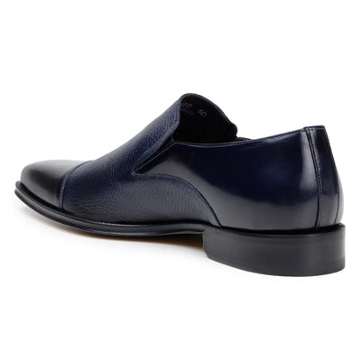 Men's Belvedere Andreo Italian Deerskin & Nappa Leather Cap Toe Slip On Loafer in Navy
