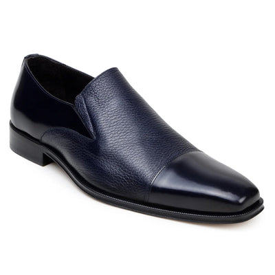 Men's Belvedere Andreo Italian Deerskin & Nappa Leather Cap Toe Slip On Loafer in Navy
