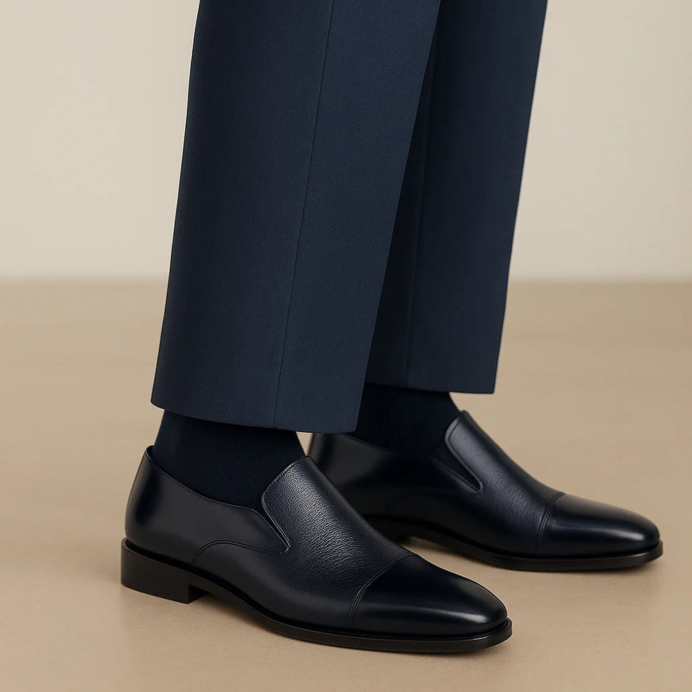 Men's Belvedere Andreo Italian Deerskin & Nappa Leather Cap Toe Slip On Loafer in Navy