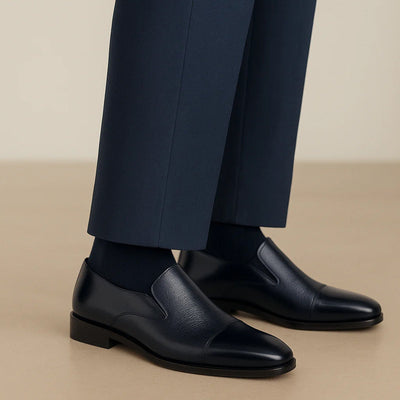 Men's Belvedere Andreo Italian Deerskin & Nappa Leather Cap Toe Slip On Loafer in Navy