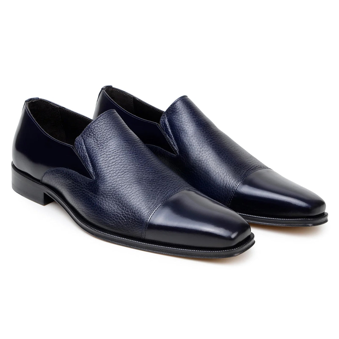 Men's Belvedere Andreo Italian Deerskin & Nappa Leather Cap Toe Slip On Loafer in Navy