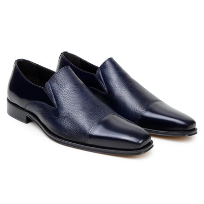 Men's Belvedere Andreo Italian Deerskin & Nappa Leather Cap Toe Slip On Loafer in Navy