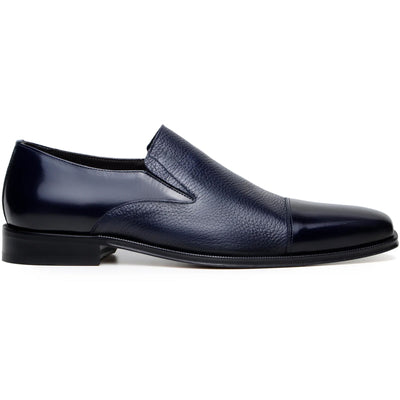 Men's Belvedere Andreo Italian Deerskin & Nappa Leather Cap Toe Slip On Loafer in Navy