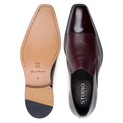 Men's Belvedere Andreo Italian Deerskin & Nappa Leather Cap Toe Slip On Loafer in Burgundy