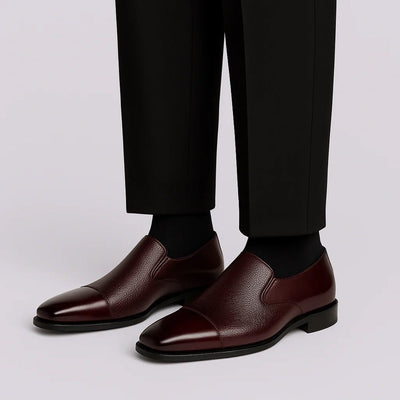 Men's Belvedere Andreo Italian Deerskin & Nappa Leather Cap Toe Slip On Loafer in Burgundy