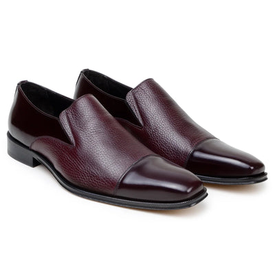 Men's Belvedere Andreo Italian Deerskin & Nappa Leather Cap Toe Slip On Loafer in Burgundy