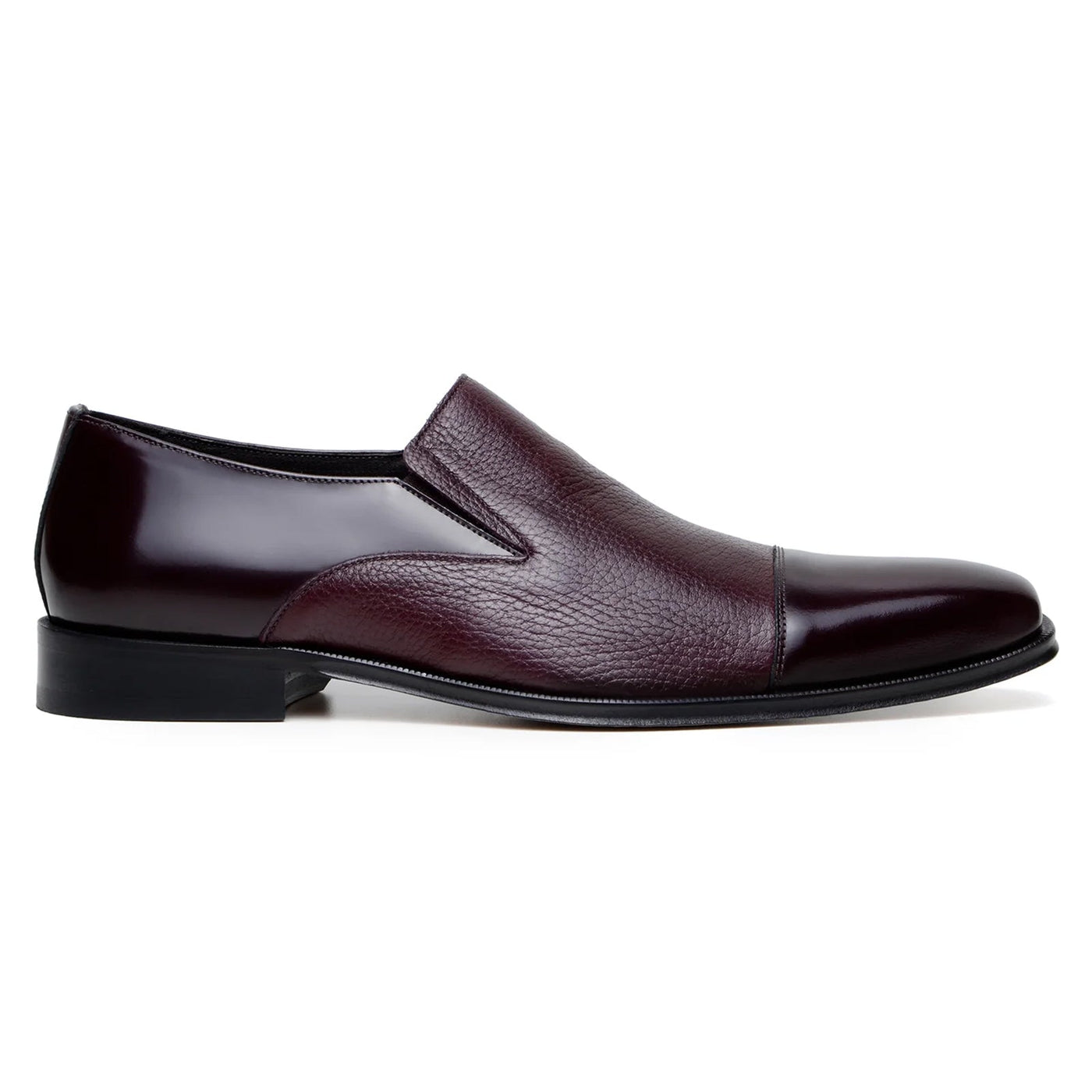 Men's Belvedere Andreo Italian Deerskin & Nappa Leather Cap Toe Slip On Loafer in Burgundy