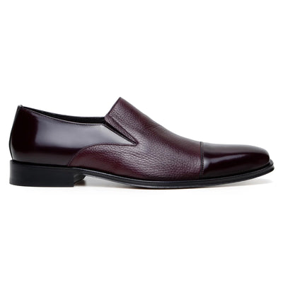 Men's Belvedere Andreo Italian Deerskin & Nappa Leather Cap Toe Slip On Loafer in Burgundy