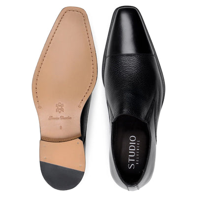 Men's Belvedere Andreo Italian Deerskin & Nappa Leather Cap Toe Slip On Loafer in Black