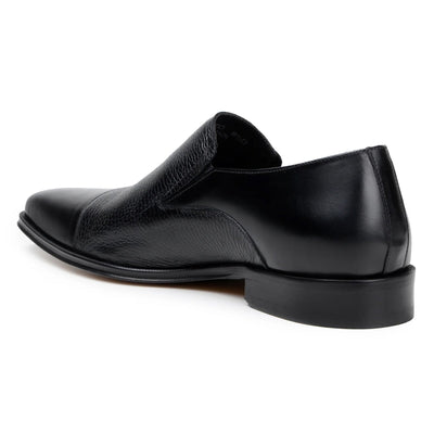Men's Belvedere Andreo Italian Deerskin & Nappa Leather Cap Toe Slip On Loafer in Black