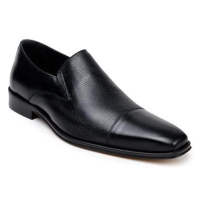 Men's Belvedere Andreo Italian Deerskin & Nappa Leather Cap Toe Slip On Loafer in Black