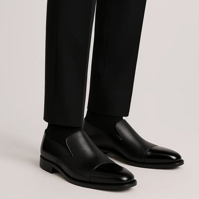 Men's Belvedere Andreo Italian Deerskin & Nappa Leather Cap Toe Slip On Loafer in Black